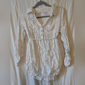 Motherhood White and Black Polka Dot Button Down Shirt